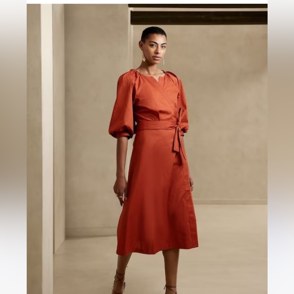 BLOUSON-SLEEVE MIDI DRESS